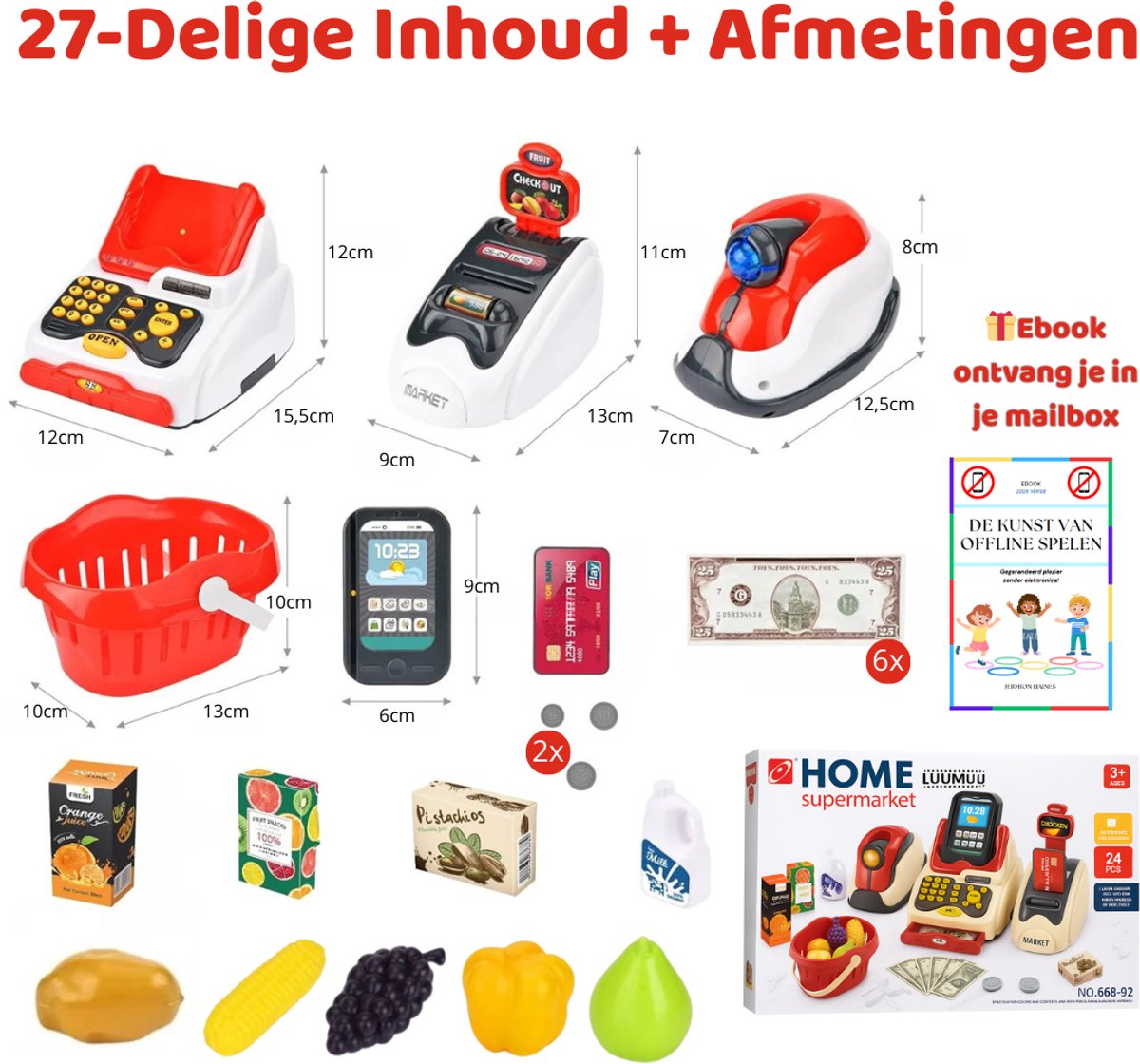 Luumuu® Kassa Speelgoed - Speelkassa - Scanner - Speelgoedkassa Kinderen - Winkeltje - Supermarkt - Speelgeld - Winkelmandje - Biljetten - Accessoires - Speelwinkel — afbeelding 9