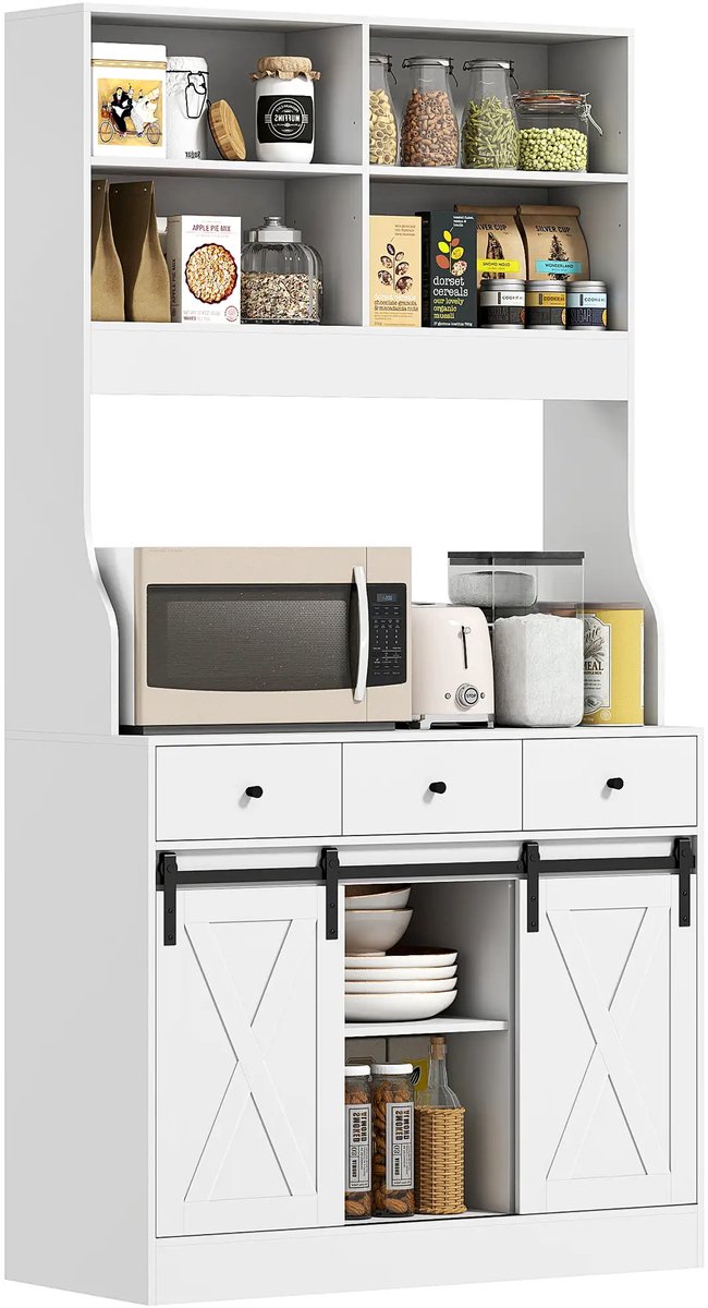 Magnetronkast - Keukenkast - Keukenrek Staand - Ovenkast - 93,5×40×180 cm - Organizers - Dubbele Draagplank - Aanrecht Organiser - Wit