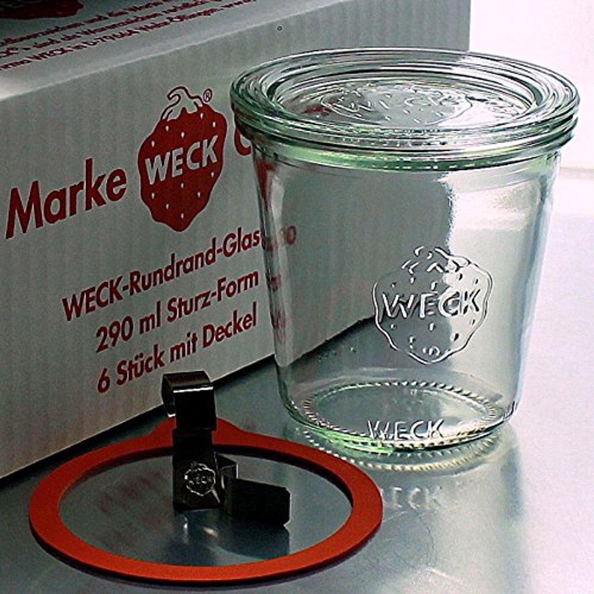 Weck inmaakpotten 290 ml - Set van 6 Glazen Potten met Deksel, Ringen en Klemmen