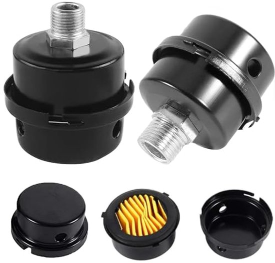 QWORK® 2 stuks compressor demperfilter, metalen luchtcompressor compressor luchtfilter, 1/2 PT 20mm