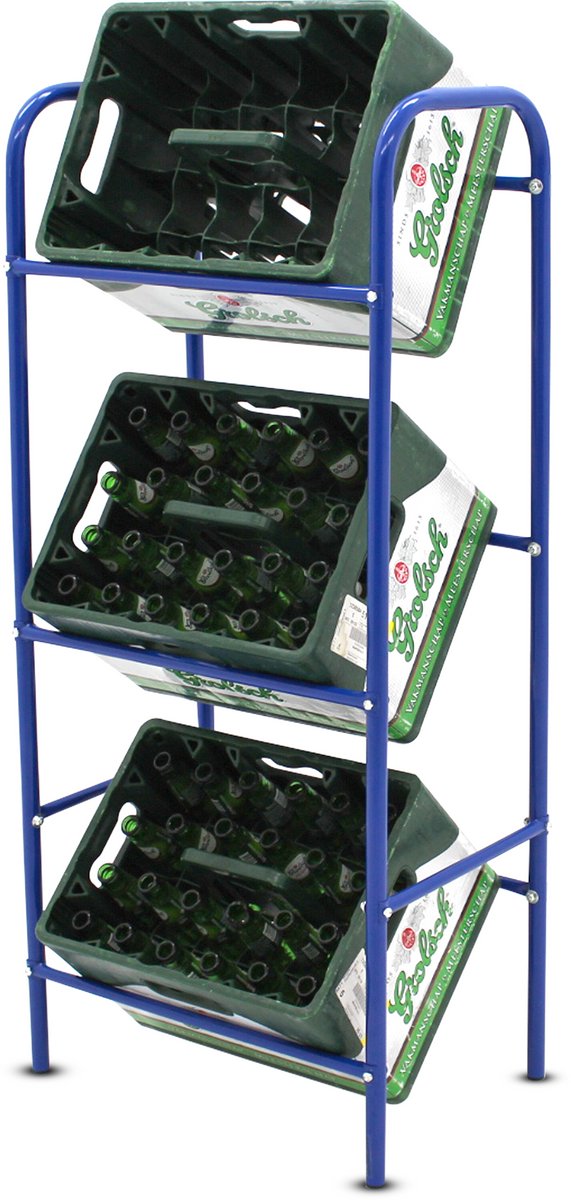 Muntel® Krattenrek - Drankkratten - Opbergrek - Universeel - Stevig - Staal - 3 Kratten - 30 x 50 x 116 cm - Blauw