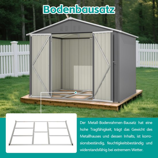 Abri de jardin en métal gris Pugsdrly 8 x 6 pi avec porte à charnière, anthracite - Idéal pour ranger les outils et équipements de jardin
