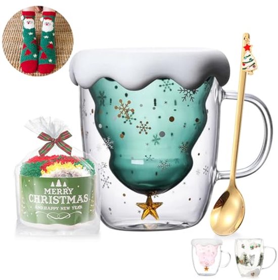 LIBWYS Schattige Kerst Koffiekopjes - Sneeuwpop Mokken Set - 2-Delig 300 ml - Dubbelwandig Geïsoleerd Glas - Perfect voor Espresso & Latte - Ideaal Kerstcadeau