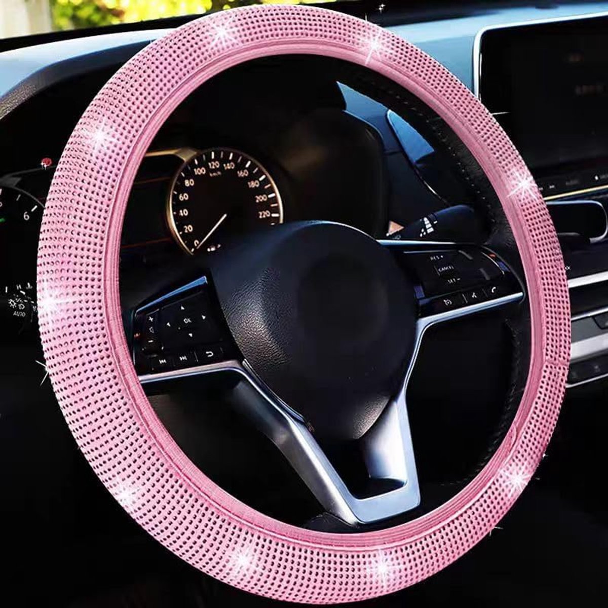 auto decoratie - Auto-accessoires set - 7 Stuks glinsterende decoratieset - bling-stuurhoes - gordelhoes - decoratieve auto - decoratie voor auto - Fonkelende diamantdecoratie - Auto-interieur - schattige complete interieurset - Roze – foto 6