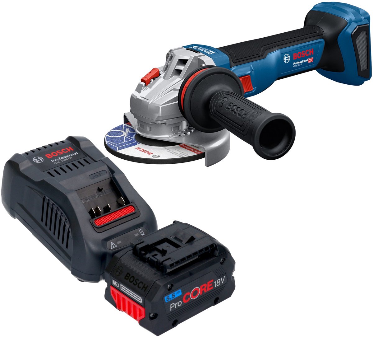 Bosch GWS 18V-11 Professional accu haakse slijper 18 V 125 mm + 1x ProCORE accu 5,5 Ah + oplader