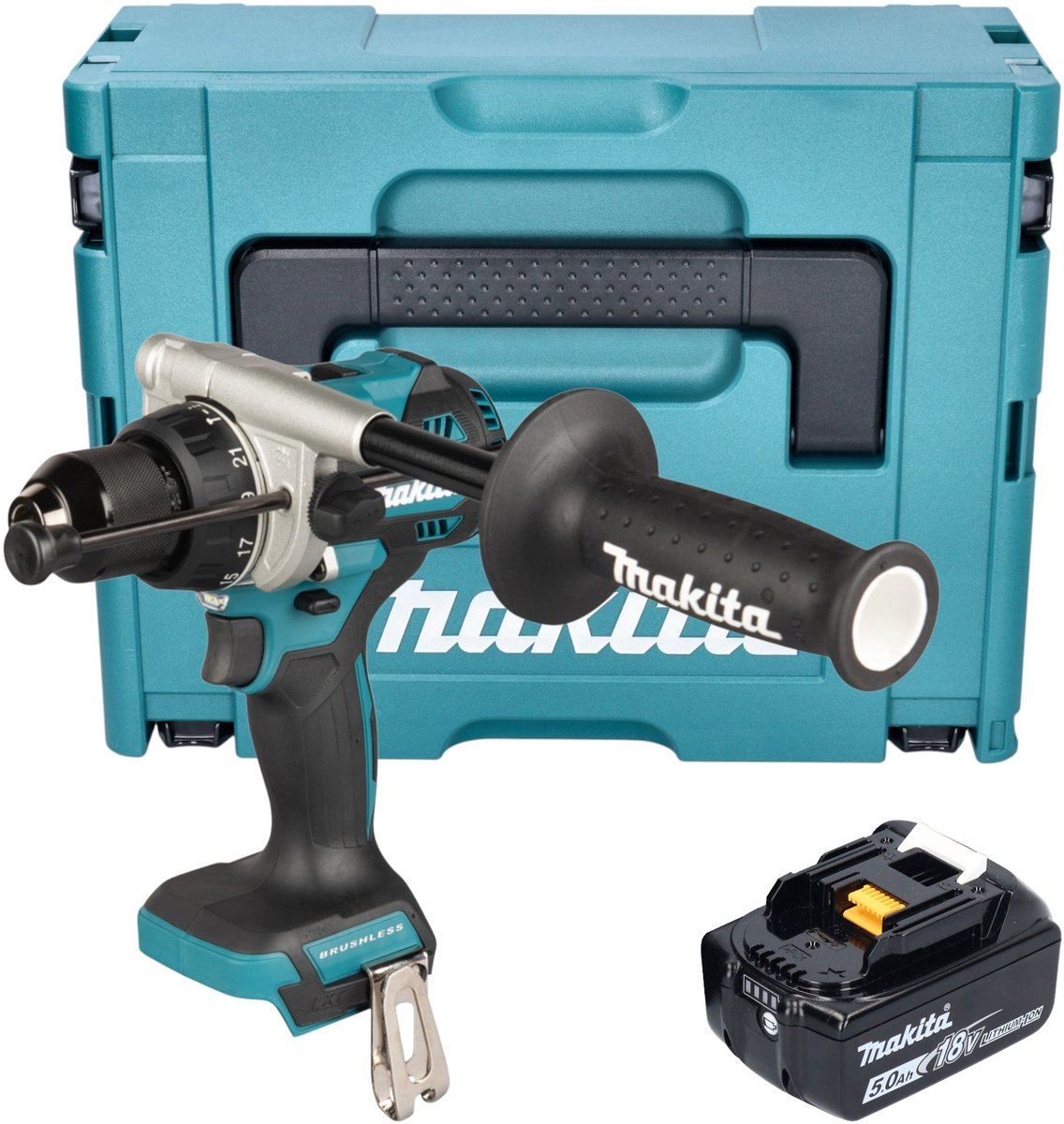Makita DHP 492 T1J accu-klopboormachine 18 V 141 Nm borstelloos + 1x accu 5,0 Ah + Makpac - zonder oplader