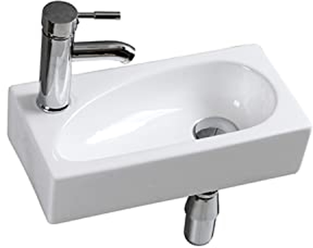 Kleine wandmontage keramische wastafel voor badkamer en toilet - Hoogglans wit