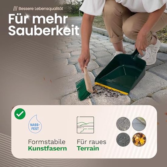 Veeggarnituur set met lange steel - Outdoor veegset kunststof groen geel van Merkloos	 — afbeelding 3