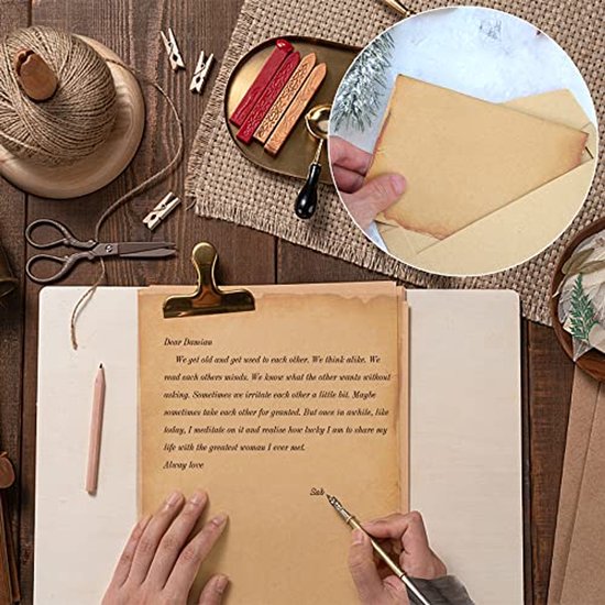 Jinsion Vintage A5 schrijfpapier met envelop, bruin, 16 vellen
