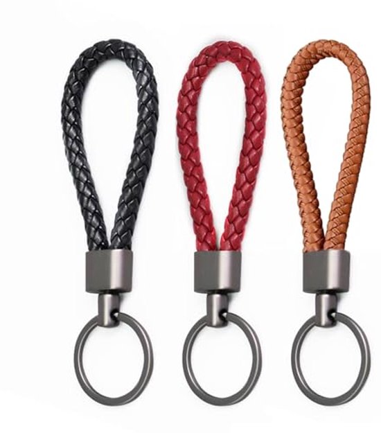 MytaYt 2 stuks gevlochten sleutelhangers voor autosleutels, uniseks, 12 cm, geweven sleutelhanger, leer, voor Moto en huis, sleutels, zwart en donkerrood, zwart en donkerrood, M