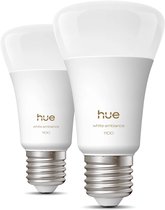 Philips Hue LED lamp - lichtsterkte 1100 Lumen - E27 fitting - bevat 2 lampen - aanpasbaar wit en gekleurd licht - standaard lampvorm - slimme verlichting