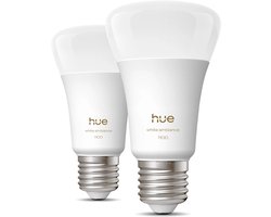 Philips Hue LED lamp - lichtsterkte 1100 Lumen - E27 fitting - bevat 2 lampen - aanpasbaar wit en gekleurd licht - standaard lampvorm - slimme verlichting