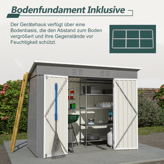 Abri de jardin en métal Pugsdrly 8x4 FT avec fondations métalliques (sans plancher), abri de jardin résistant aux intempéries pour une utilisation en extérieur, jardin, terrasse, gris