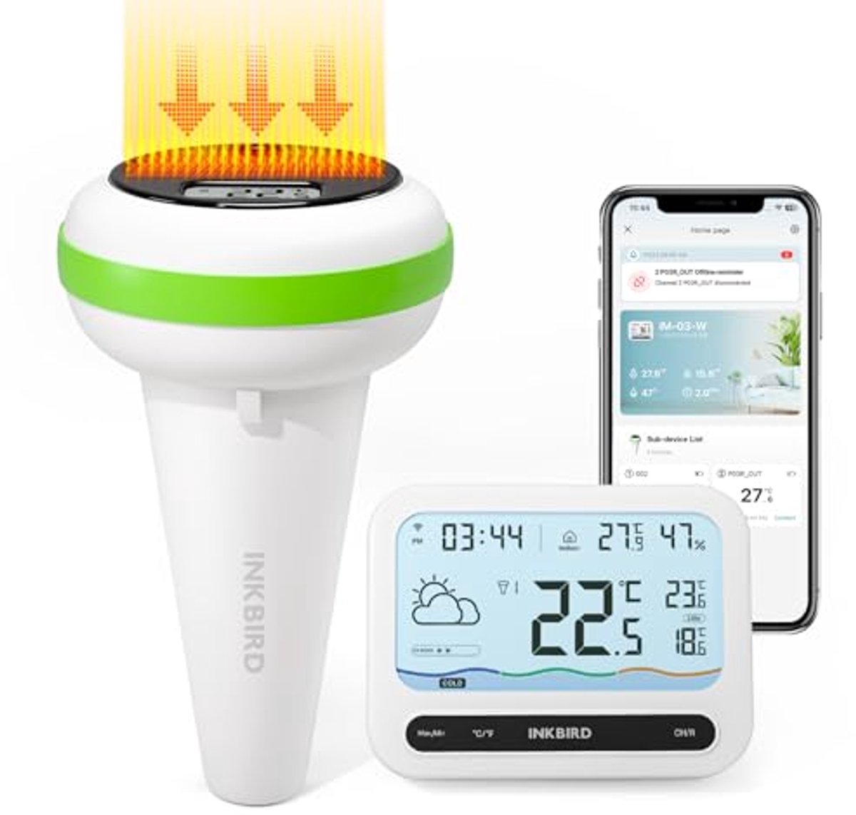 Zonne-energie Wifi Zwembadthermometer met Temperatuur- en Vochtigheidsmonitor voor Zwembaden, Spa's, Babybaden en Vijvers