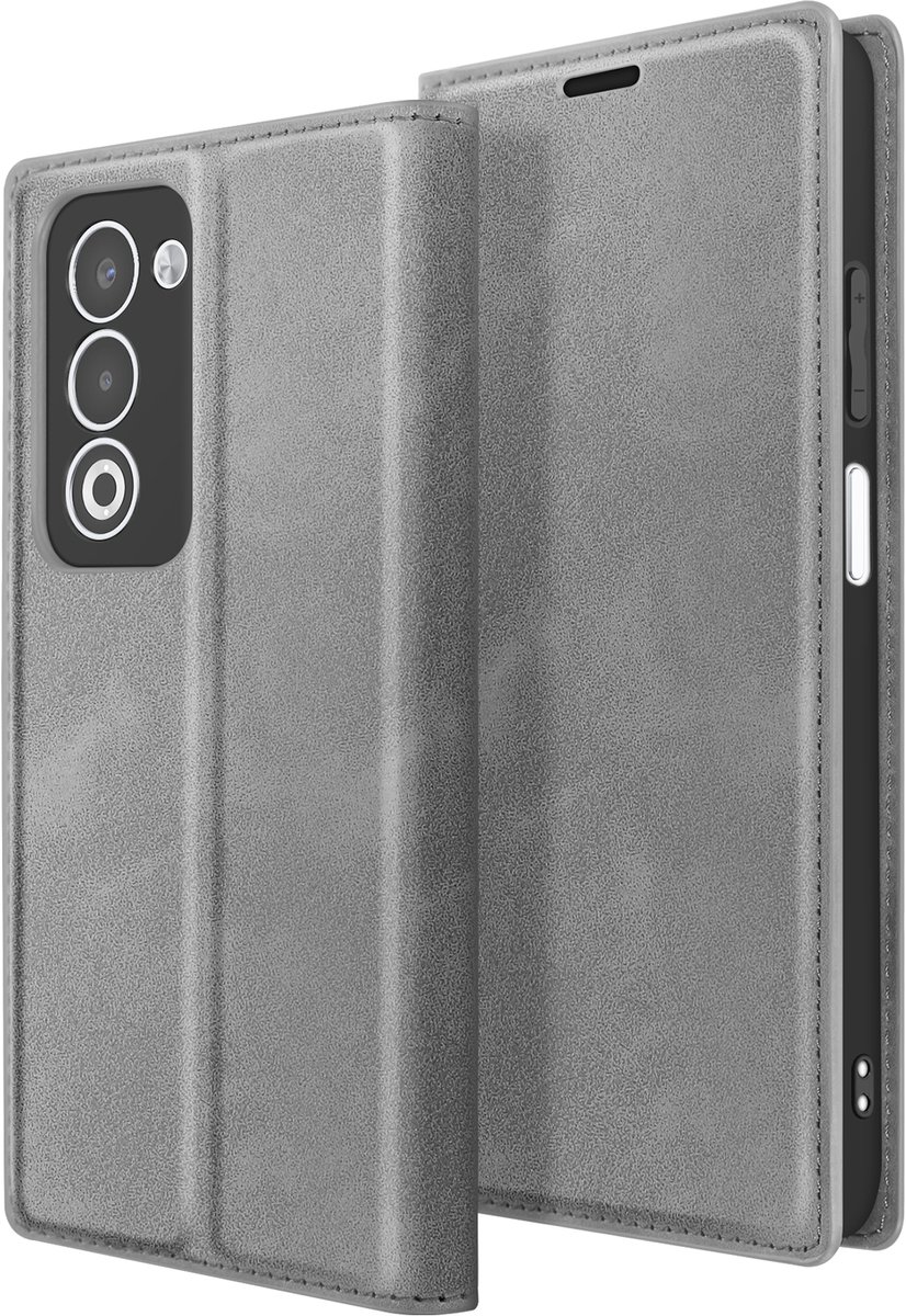 Avizar Hoesje Geschikt voor Oppo A5 Klassieke Folio met Standfunctie, Grijs