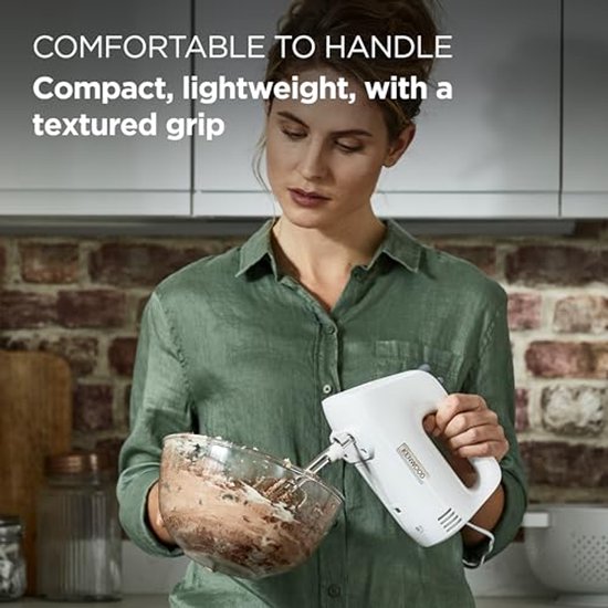 Handmixer met Turbo Functie en RVS Kneedhaken - Perfect voor Bakken en Koken - 450 Watt, Wit van Merkloos — afbeelding 4