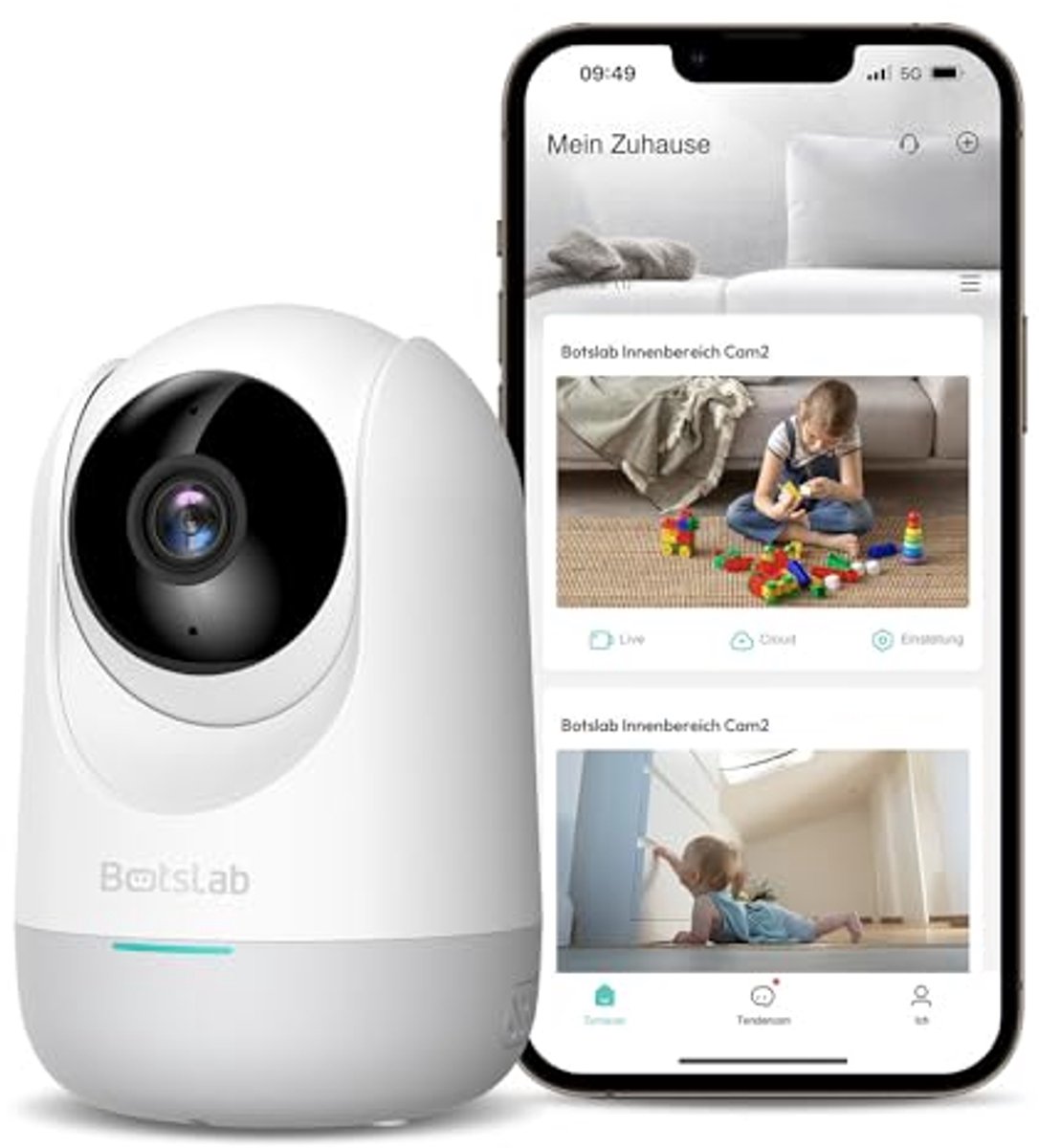 2K bewakingscamera voor binnen - babyfoon met 360° wifi-bewaking, bewegingsdetectie en geluidsherkenning
