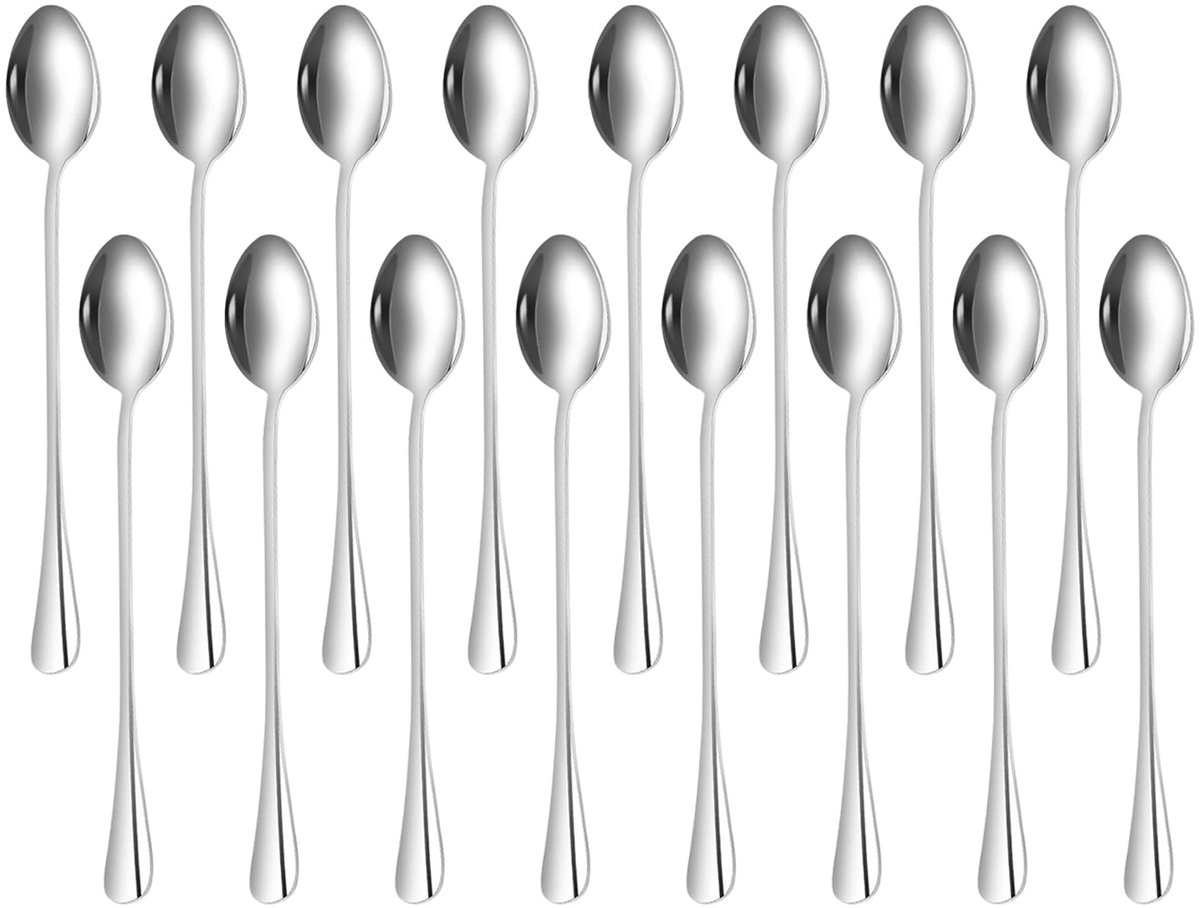 Ibenzoa® Set van 16 lange roestvrijstalen lepels voor koffie en desserts