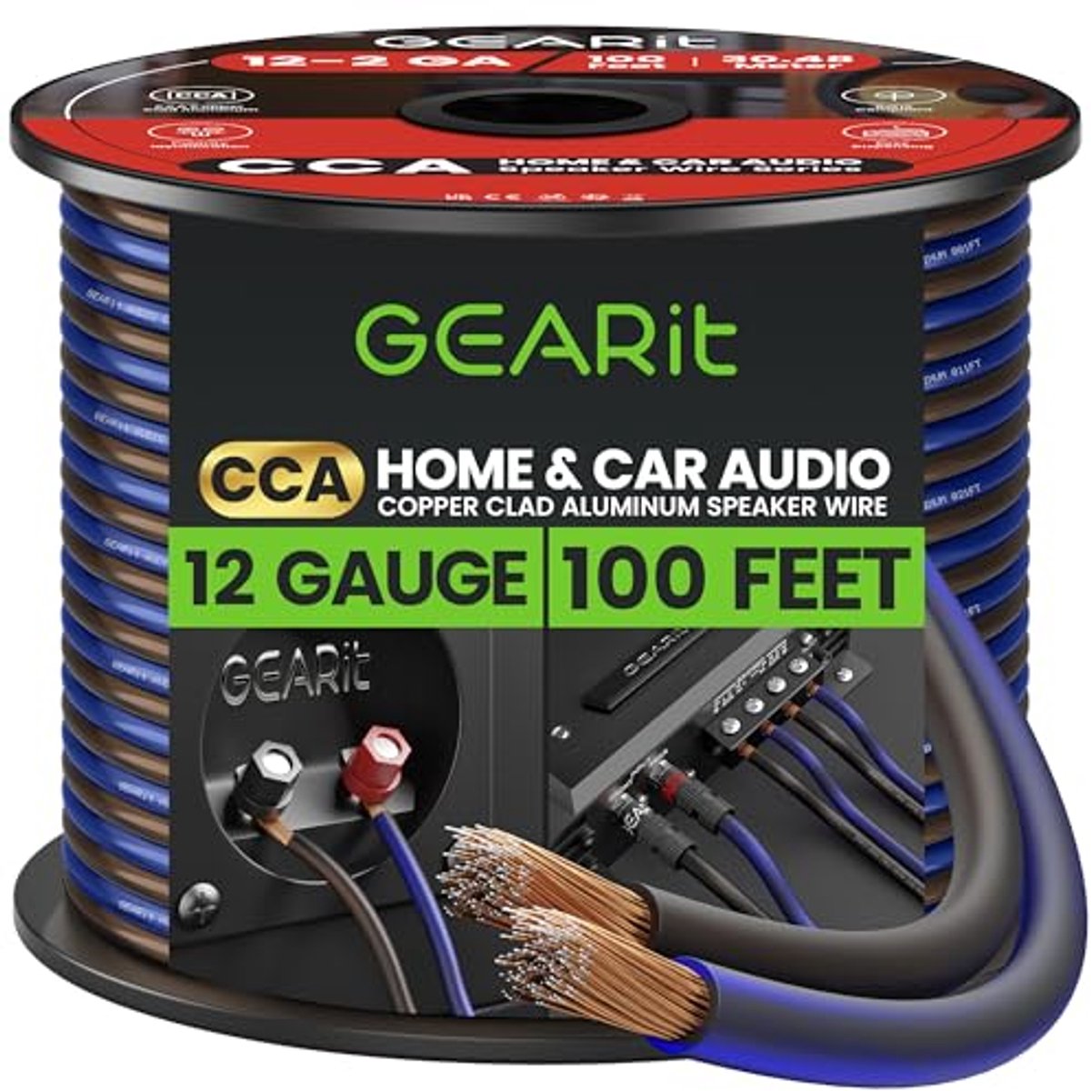 12 Gauge Luidsprekerkabel (30,4 meter) - Hoogwaardige CCA Hifi Audio Kabel voor Home Cinema en Autoradio