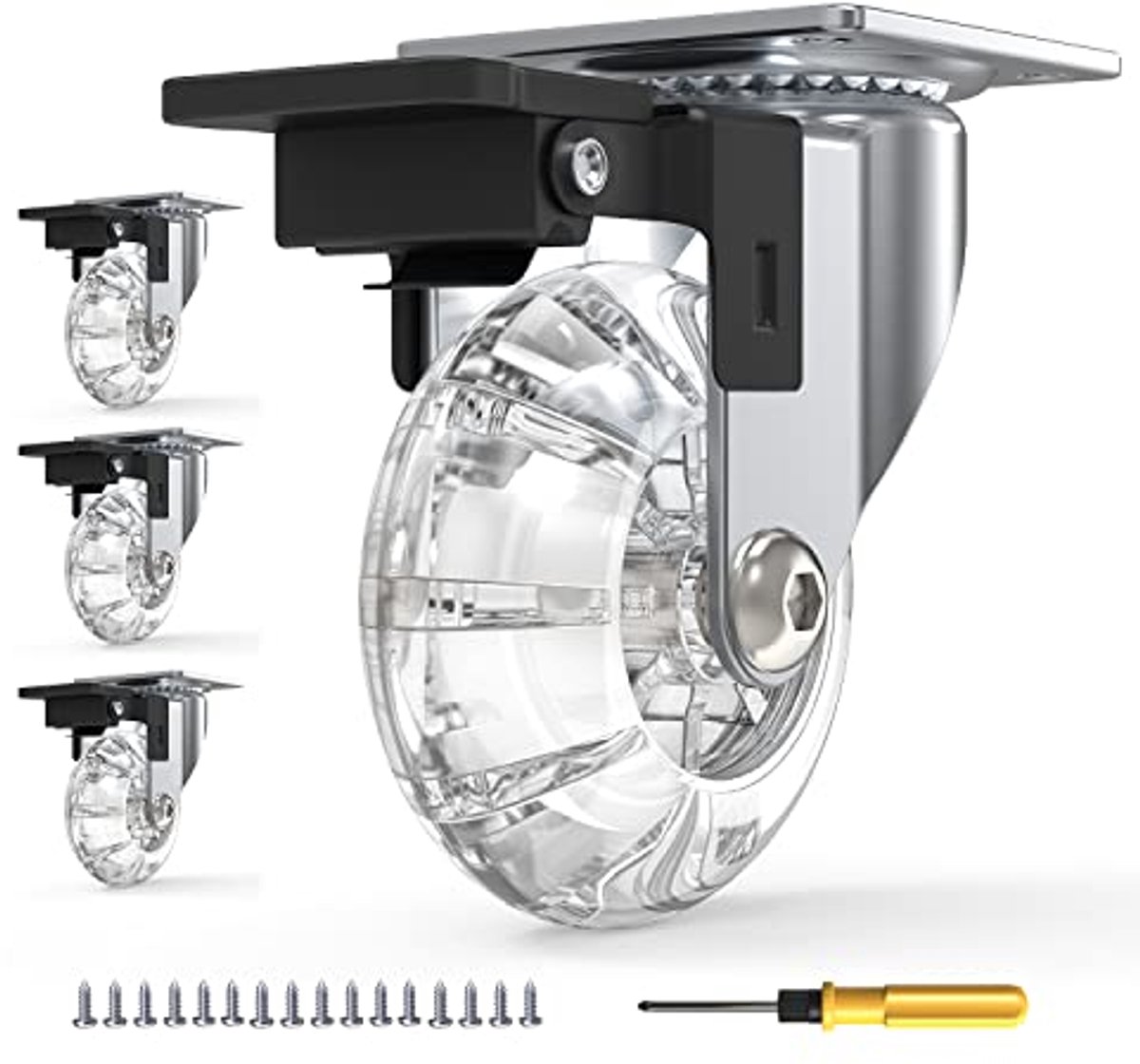 4-delige transportwielenset voor meubels - 50 mm zwenkwielen met rem en 360 graden draaibaar - Draagvermogen 160 kg