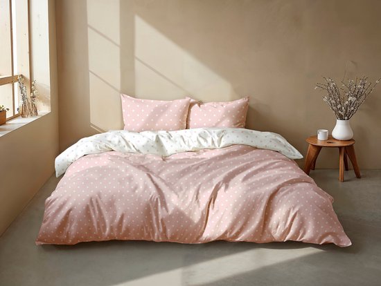 Zohome Dekbedovertrek Punta Di Cotone - Roze - Lits-jumeaux - Dekbedhoes van 100% Katoen - Punten - 260x220 + 2 slopen 60/70 cm