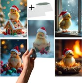 Grand X - Kerstkaart - Kuikens - 5 Kaarten - Inclusief Enveloppen - A6 Formaat - Kerstkaarten Met Enveloppen