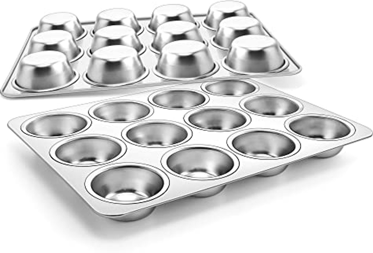 Muffinvorm set van 2, roestvrij staal, 12 muffins - ideaal voor cupcakes, brownies en meer