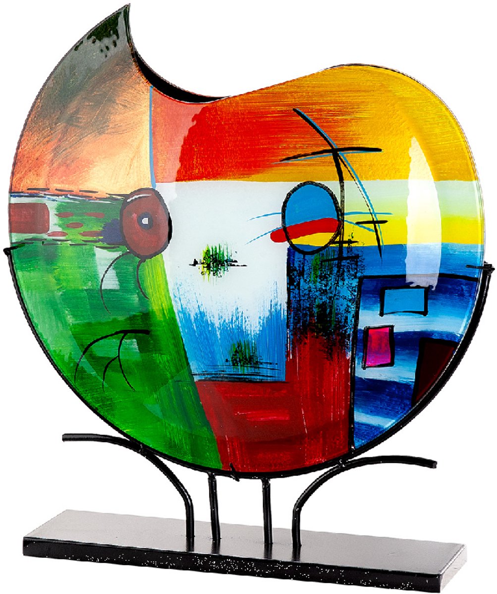 Decoratie Vaas Happines – 10x50x48 Artistieke Groen-Blauwe Vaas op Metalen Standaard