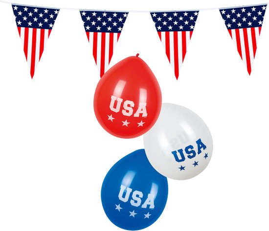 Amerika/USA thema versiering set - vlaggetjes en ballonnen - Amerikaanse feestartikelen - stars and stripes - United States of America party