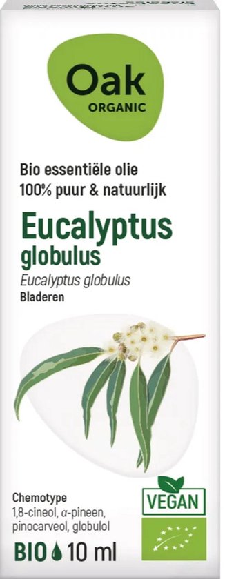 Verpakking voor Oak Organic Eucalyptus Globulus olie met bladeren en bloesem