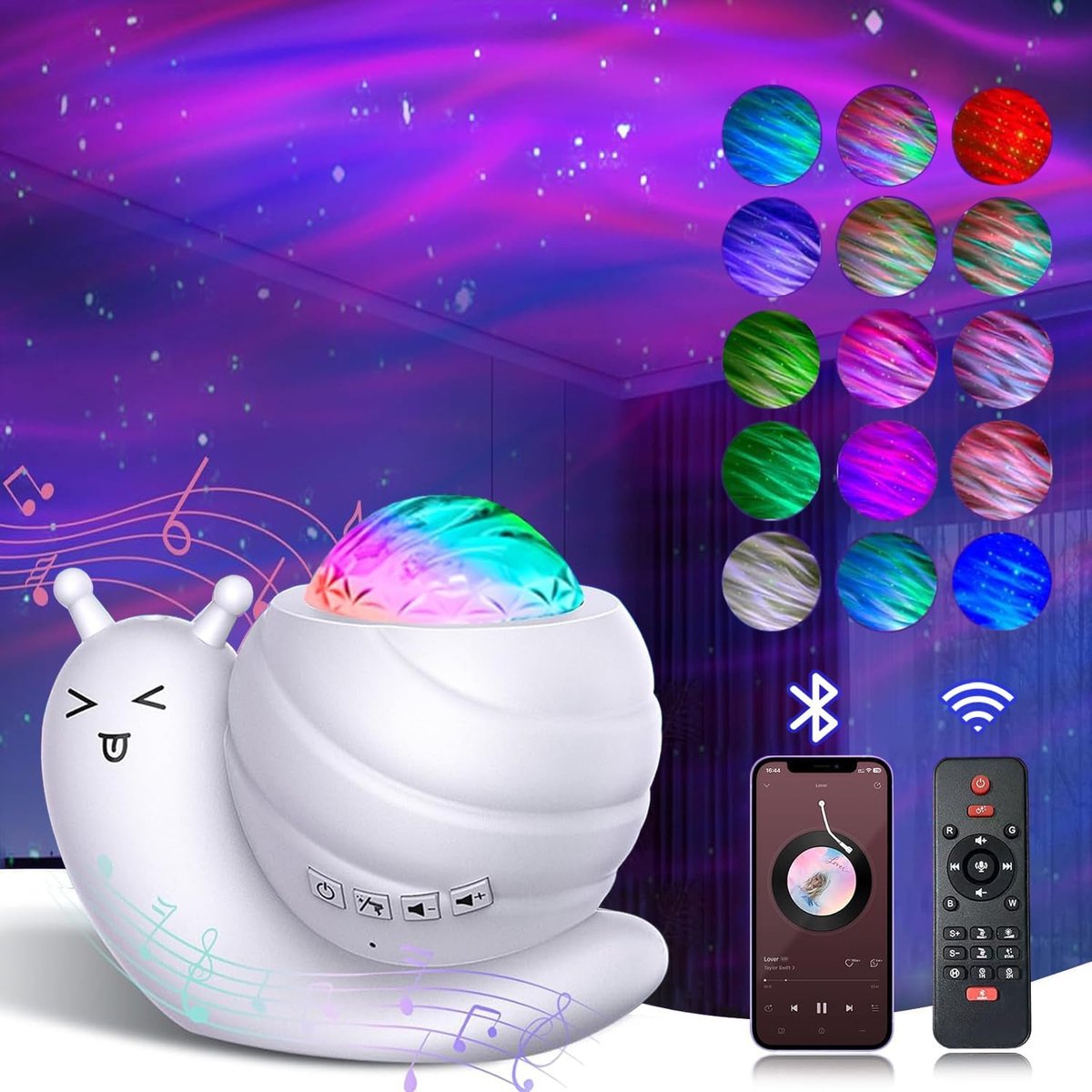 Star Projector - Galaxy Projector Ingebouwde Bluetooth-luidspreker met timer en afstandsbediening, dimbare nachtlampprojector voor huisdecoratie/ontspanning/muziek/cadeau (wit)