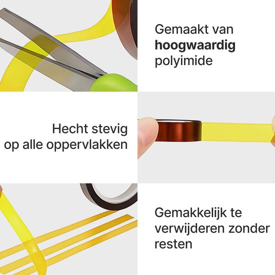 Gemaakt van hoogwaardig polyimide, hecht stevig en is gemakkelijk te verwijderen zonder resten.