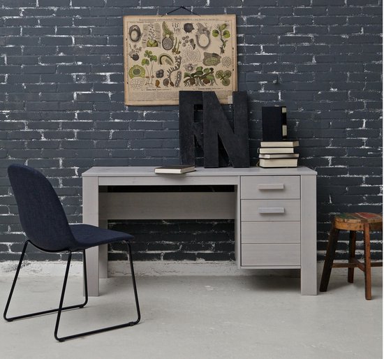 WOOOD Dennis Bureau - Grenen Geborsteld - Staal Grijs - 74x141x59