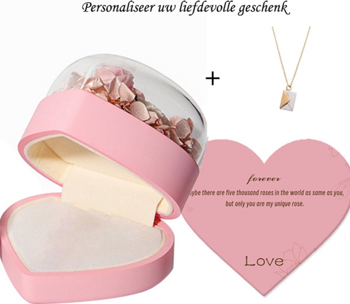 Elegante Hartvormige Roze Geschenkdoos + Luxe Verbogen Brief I LOVE YOU Ketting - Harten Doos + Sieraad - Valentijn Cadeau - Huwelijks Geschenken - Kerstcadeau In Luxe Harten Box - Liefdesdoos Verjaardag Geschenk - Romantisch Cadeau - Met Rozen Geur