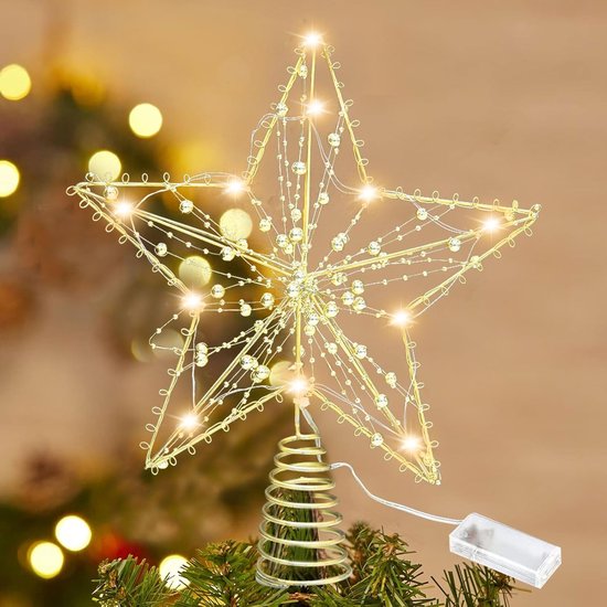 Led Kerstster Warm Wit Grote Kerstster Voor Op De Boom – 30 Cm LED Ster Met Glinsterend Garen, Warm Wit Licht Glinsterende Topster