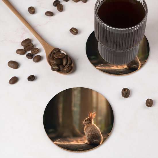 Sous-verres de verre ronds - Lapin - Forêt - Rayons de soleil - 10 x 10 cm - Lot de 6