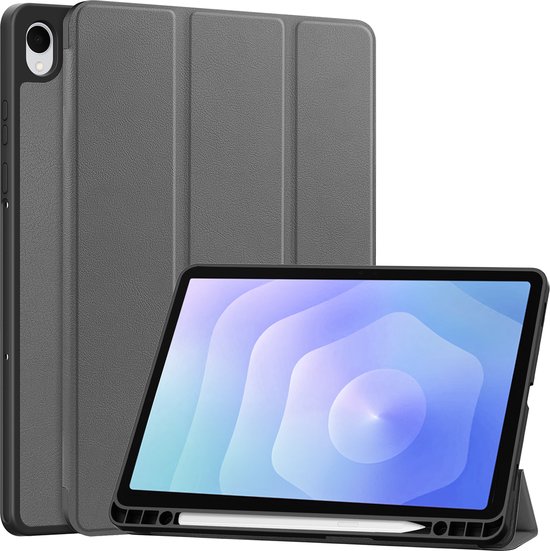 Hoesje - Geschikt voor Samsung Galaxy Tab S11 - Dun & Stevig - Hard Cover Case - Trifold Bookcase Hoes - Met Uitsparing Geschikt voor S Pen - Hardcover Book - Tablethoes - Grijs