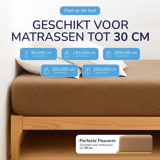 Hoeslaken polaire Decoware® Teddy - Vison - 160 x 200 cm - Extra chaud et doux - Pour Matelas jusqu'à 30 cm