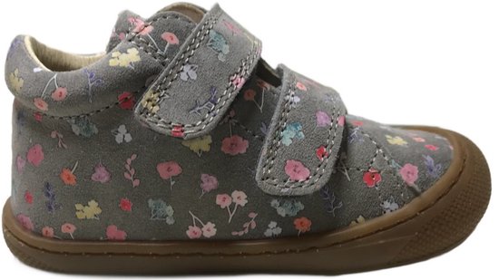 Naturino - Cocoon VL - Taille 22 - Baskets en cuir à scratch - Fleurs colorées - Gris