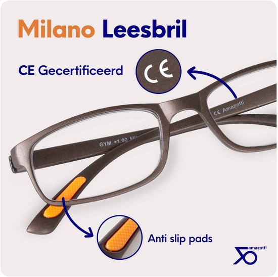 Lunettes de lecture Amazotti Milano +1,75 – Lunettes de lecture correctrices – Design italien Trendy – Femme et homme – Plastique – Série Métallique – Set de 3