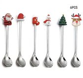 AXspeed Kerstlepels, set van 6 stuks roestvrijstalen lepels voor koken met kersthanger koffie roerlepel theelepel dessertlepel, met geschenkverpakkingsdoos (zilver
