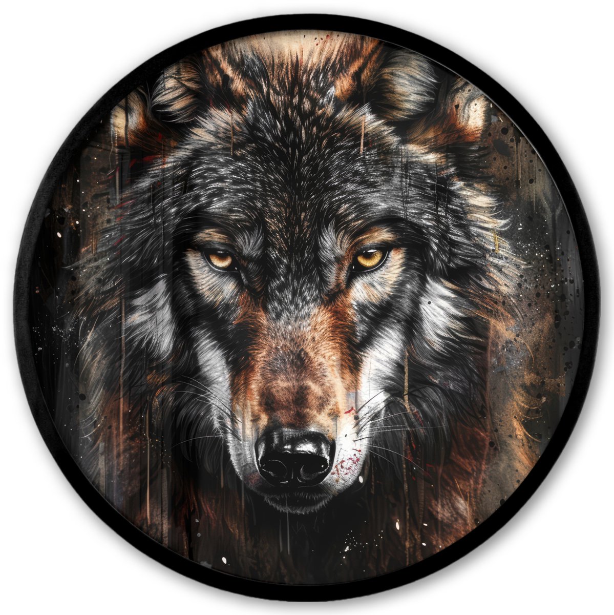 FrameYourWall Poster in lijst Rond - Fotolijst 40x40 cm - Posters - Dieren - Wolf - Portret - Zwart - Bruin - Ronde posterlijst zwart - Decoratie - Wanddecoratie woonkamer - Muurdecoratie slaapkamer