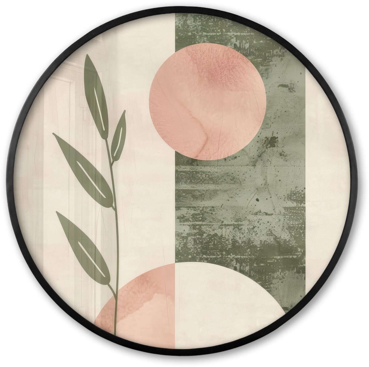 FrameYourWall Poster in lijst Rond - Fotolijst 80x80 cm - Posters - Geometrisch - Roze - Groen - Natuur - Ronde posterlijst zwart - Decoratie - Wanddecoratie woonkamer - Muurdecoratie slaapkamer