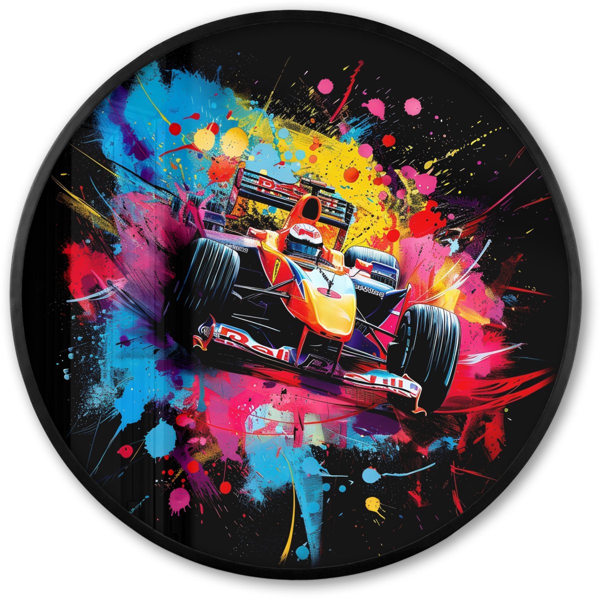FrameYourWall Poster in lijst Rond - Fotolijst 60x60 cm - Posters - Graffiti - Sport - Auto - Formule 1 - Autosport - Ronde posterlijst zwart - Decoratie - Wanddecoratie woonkamer - Muurdecoratie slaapkamer