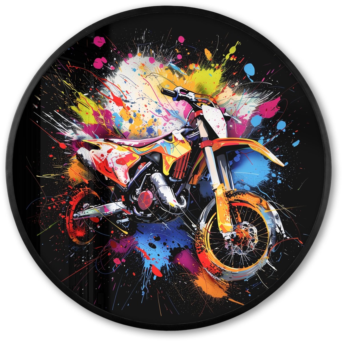 FrameYourWall Poster in lijst Rond - Fotolijst 60x60 cm - Posters - Graffiti - Sport - Motor - Motorcross - Ronde posterlijst zwart - Decoratie - Wanddecoratie woonkamer - Muurdecoratie slaapkamer