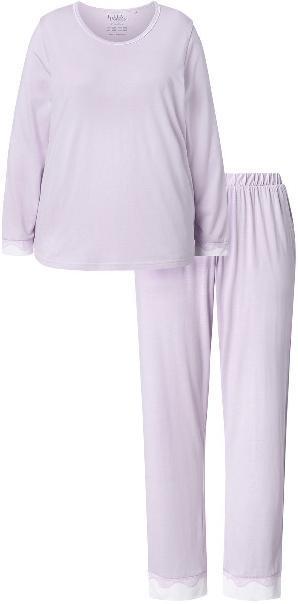 Ulla Popken Dames - Pyjama kant ronde hals lange mouwen - Lichtpaars - Maat 54+