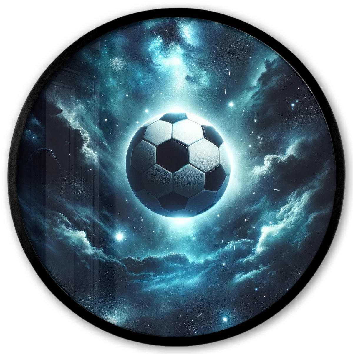 FrameYourWall Poster in lijst Rond - Fotolijst 40x40 cm - Posters - Voetbal - Galaxy - Ruimte - Sport - Blauw - Ronde posterlijst zwart - Decoratie - Wanddecoratie woonkamer - Muurdecoratie slaapkamer