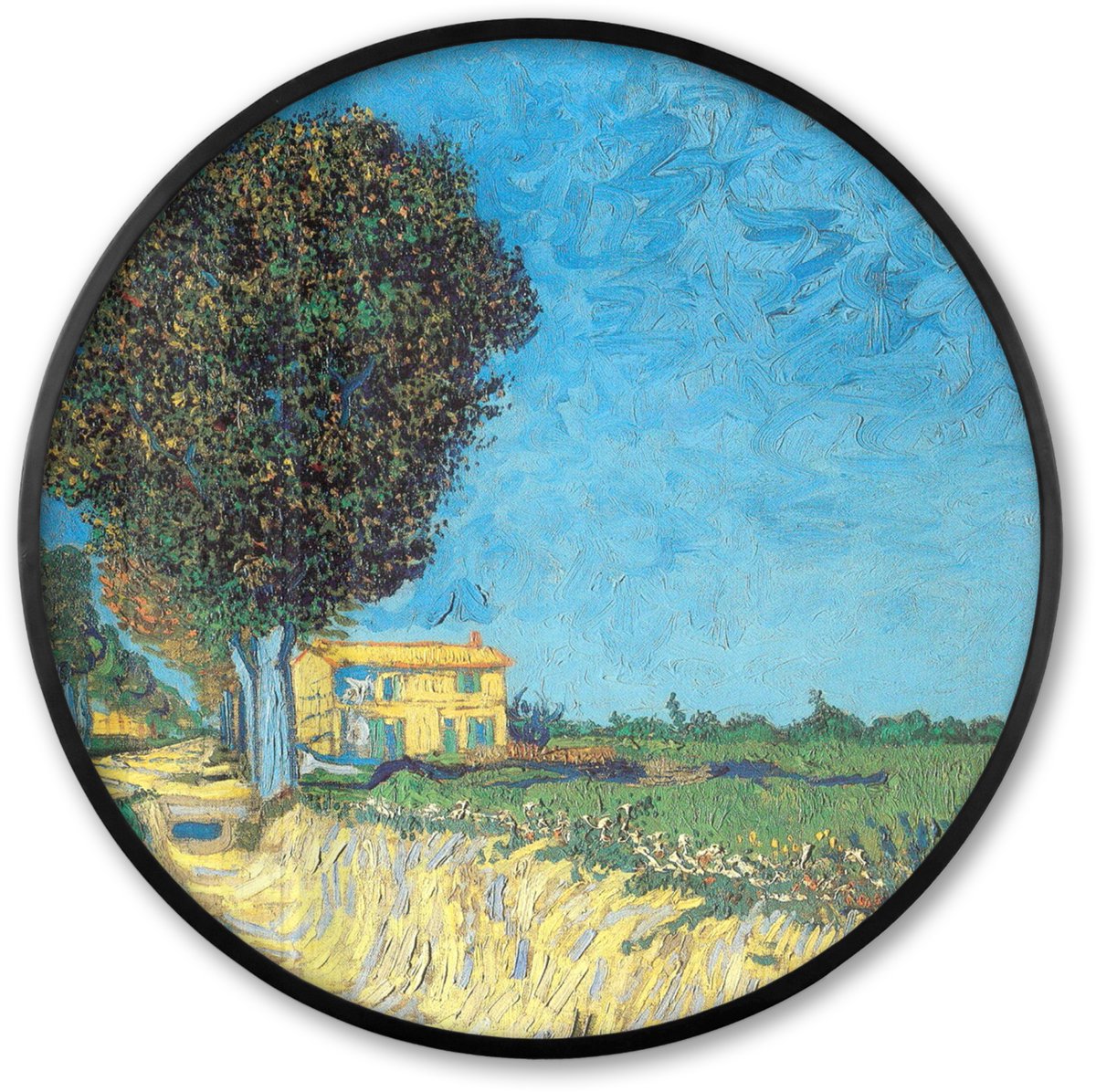 FrameYourWall Poster in lijst Rond - Fotolijst 80x80 cm - Posters - De laan vlakbij Arles - Vincent van Gogh - Ronde posterlijst zwart - Decoratie - Wanddecoratie woonkamer - Muurdecoratie slaapkamer Multicolor