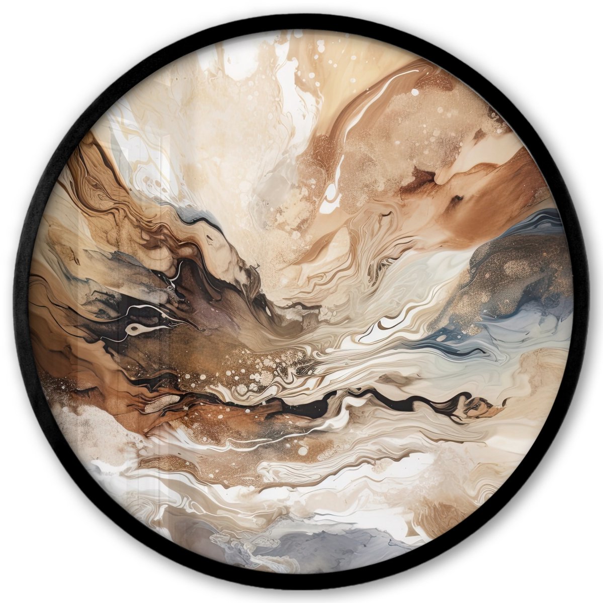 FrameYourWall Poster in lijst Rond - Fotolijst 40x40 cm - Posters - Abstract - Kunst - Verf - Beige - Modern - Ronde posterlijst zwart - Decoratie - Wanddecoratie woonkamer - Muurdecoratie slaapkamer