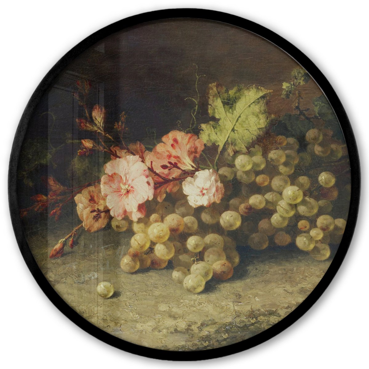 FrameYourWall Poster in lijst Rond - Fotolijst 40x40 cm - Posters - Fruit - Stilleven met druiven - Oude meesters - Ronde posterlijst zwart - Decoratie - Wanddecoratie woonkamer - Muurdecoratie slaapkamer Multicolor